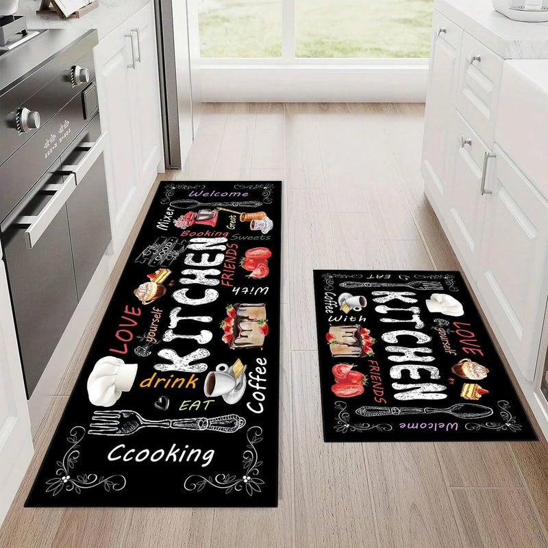 UYDOXCU 2 Piece Farmhouse Kitchen Rug Set, Black and White Rustic Vintage Style Theme Decor Kitchen Rugs (Kitchen Rug, 17 * 30+17 * 47 Inches) - Image 3